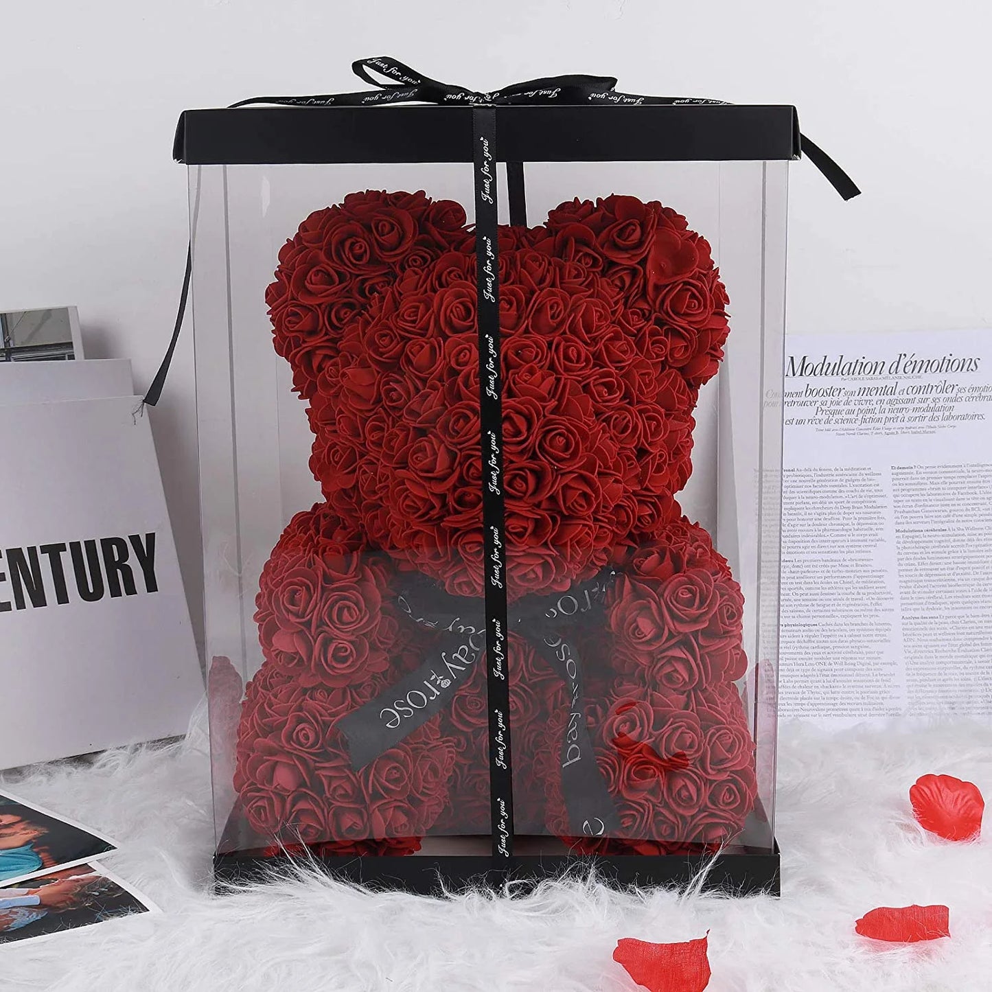 10-Inch Rose Flower Bear Gifts for Valentine'S Day,Mother'S Day,Christmas(Wine Red)