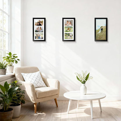 , 7X14 Black Photo Wood Collage Frame with Mat Displays (3) 4"X6" Pictures