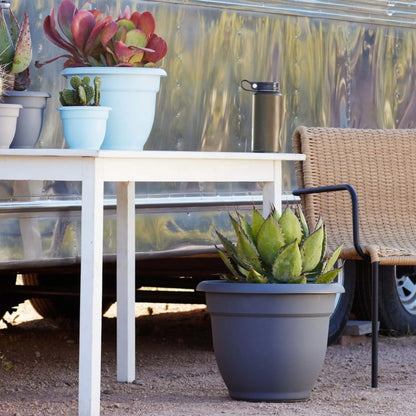 Ariana 16" Charcoal round Self-Watering Resin Planter Pot - Rolled Rim Indoor and Outdoor Gardening Planter