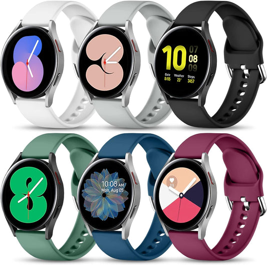 6 Pack Bands Compatible for Samsung Galaxy Watch 4/Active 2 40Mm 44Mm/Active, Watch 4 Classic 46Mm 42Mm,Watch 3 41Mm,Galaxy Watch 42Mm,20Mm Soft Silicone Wristband Replacement Women Men Small