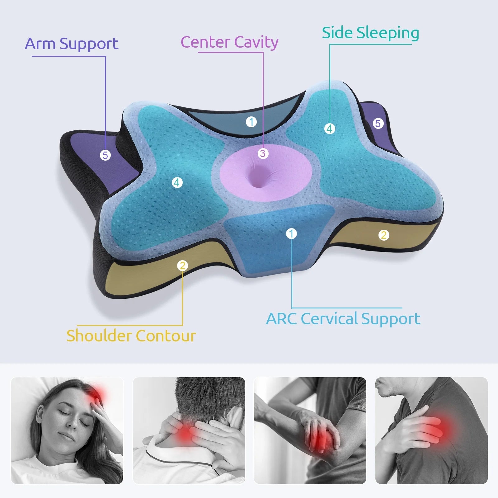 Contour Memory Foam Cervical Pillows for Pain Relief Sleeping,Ergonomic Orthopedic Neck Bed Pillow with Covers Queen Size 26"Lx14.6"Wx5.1"H