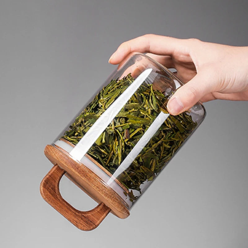 Sealnest™ Glass Storage Jar with Wooden Lid – Airtight Kitchen Canister for Coffee, Tea, Spices & More