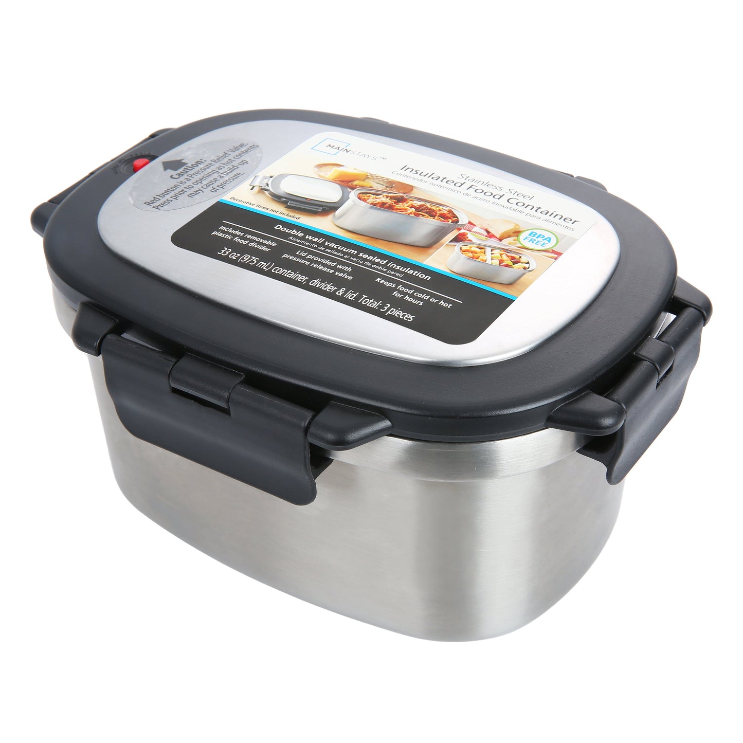 Food Container, Reusable Insulated Stainless Steel, Rectangular, 33 Oz