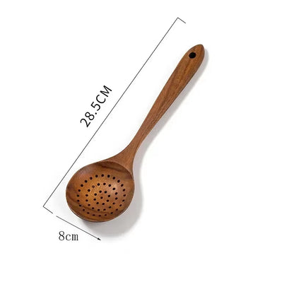 Teakcraft™ Natural Wood Cooking Spoon – Long Handle Skimmer & Rice Scoop Made from Premium Thailand Teak