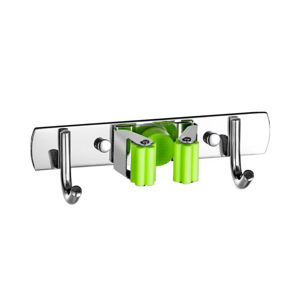 Griplock™ Stainless Steel Wall Mount Mop & Broom Holder – Space-Saving Hook for Kitchen & Bathroom Organization
