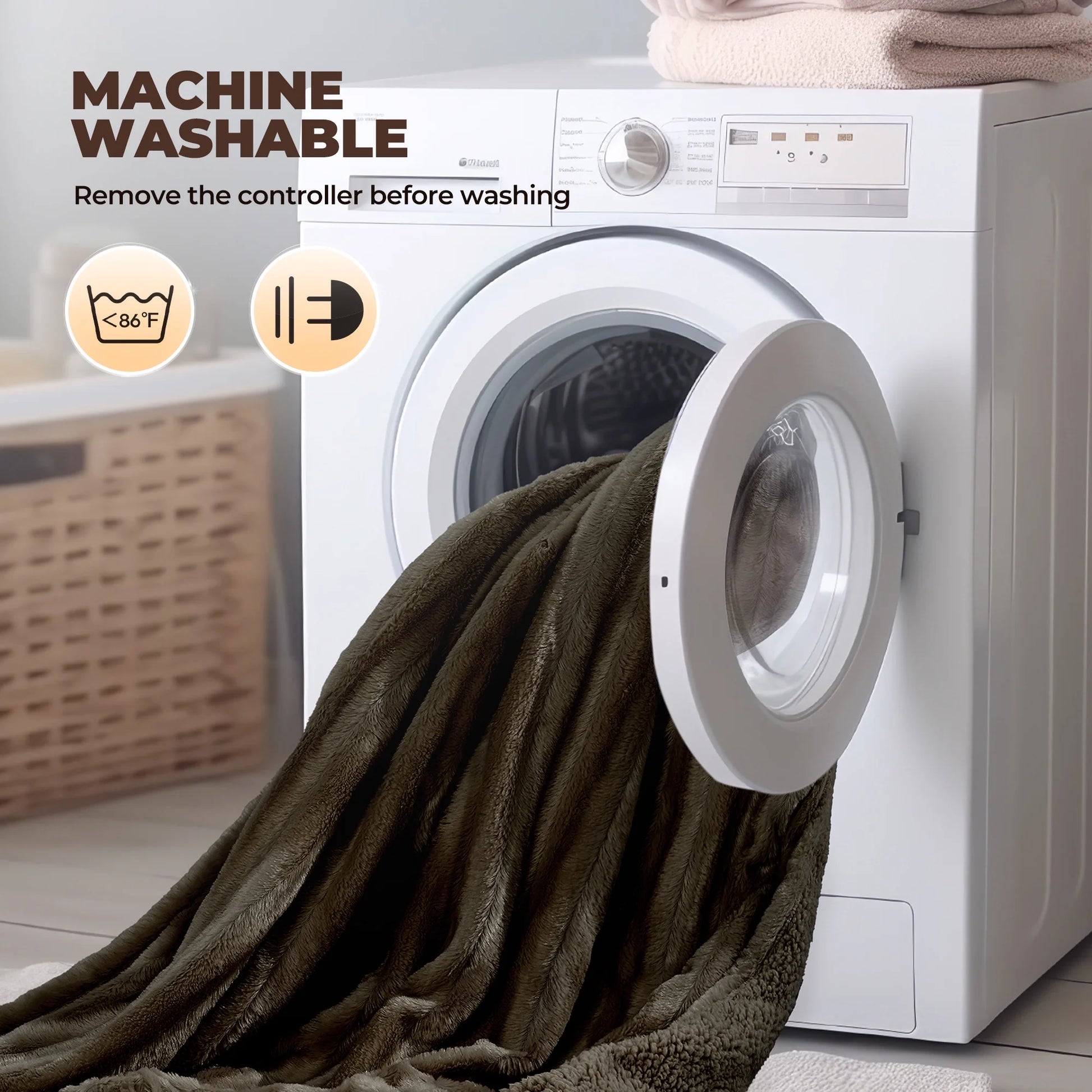 Electric Throw Blanket Extra Large Size, 50" X 72" Soft Faux Fur Heated Throw Blanket, 6 Heating Levels, 4 Hours Timer - Brown