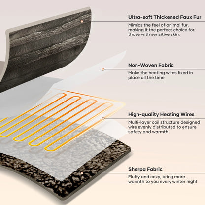 Electric Throw Blanket Extra Large Size, 50" X 72" Soft Faux Fur Heated Throw Blanket, 6 Heating Levels, 4 Hours Timer - Brown