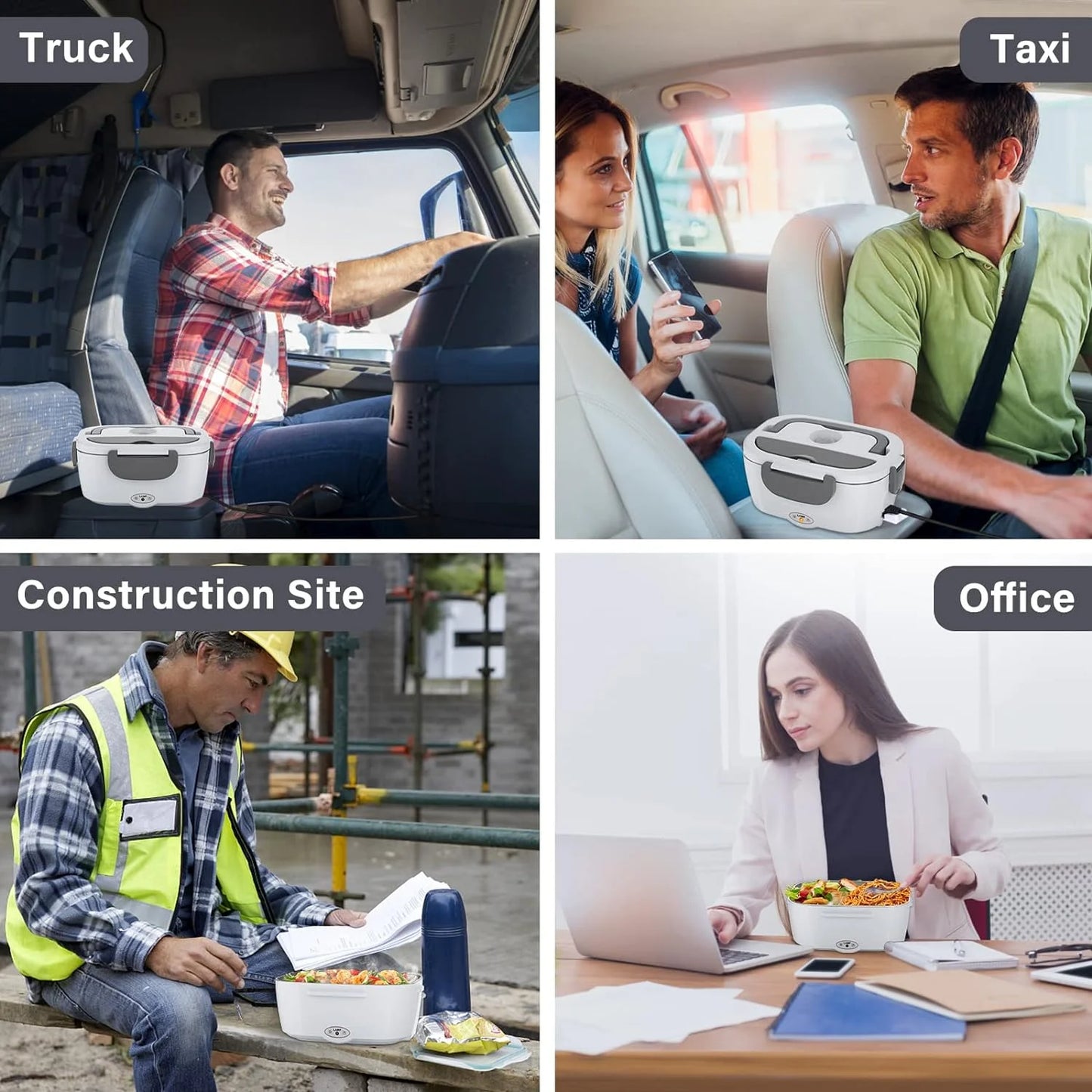 Electric Lunch Box Food Heater,  80W Electric Heating Lunch Boxes for Car/Men/Adults/Home/Work, 1.5L Removable 304 Stainless Steel Container, 110V/12V/24V, with Fork & Spoon