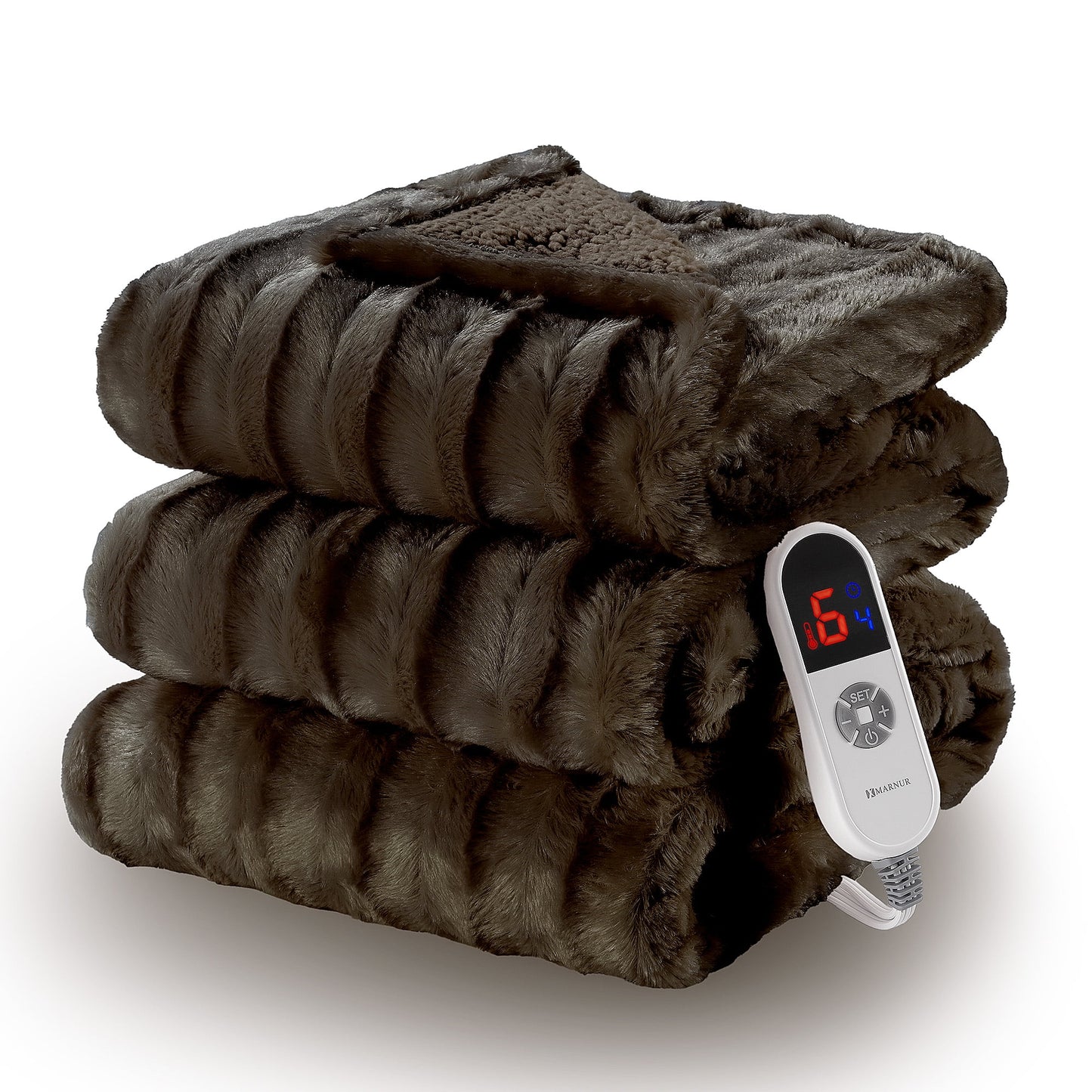 Electric Throw Blanket Extra Large Size, 50" X 72" Soft Faux Fur Heated Throw Blanket, 6 Heating Levels, 4 Hours Timer - Brown