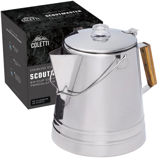 Scoutmaster Coffee Percolator Camping - Campfire Coffee Pot - Camping Coffee Pot— the Ultimate Camping Coffee Maker [24 Cup]