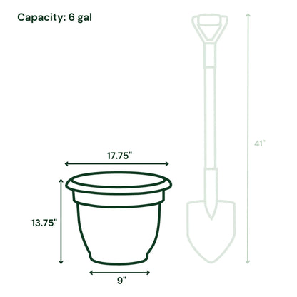 Ariana 16" Charcoal round Self-Watering Resin Planter Pot - Rolled Rim Indoor and Outdoor Gardening Planter