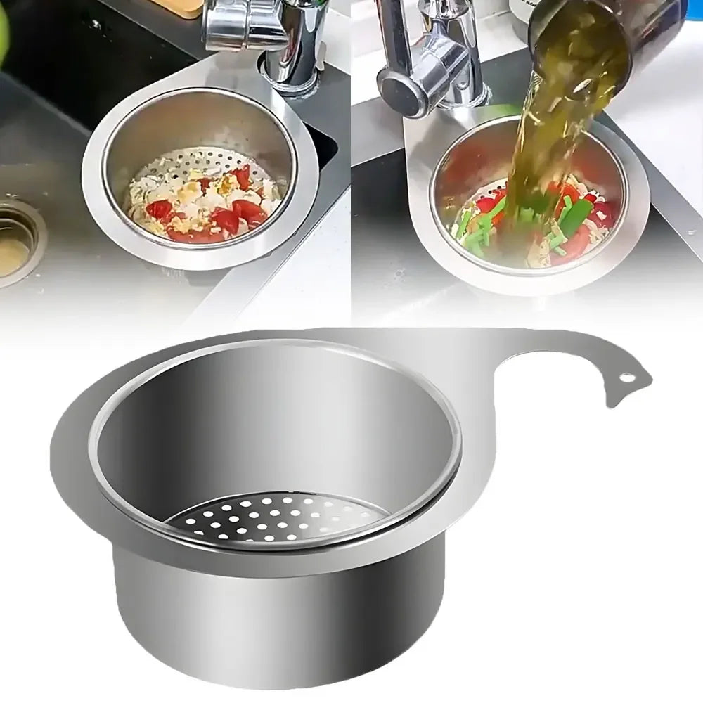 Stainless Steel Kitchen Swan Sink Strainer Basket Hanging Waste Drain Filter Basket Fruit Vegetable Drainer Sponge Rack Storage