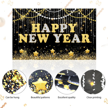 New Years Eve Party Supplies Decorations 2026 Set Large Happy New Year Banner Backdrop Gold Balloons 2026 41Pcs