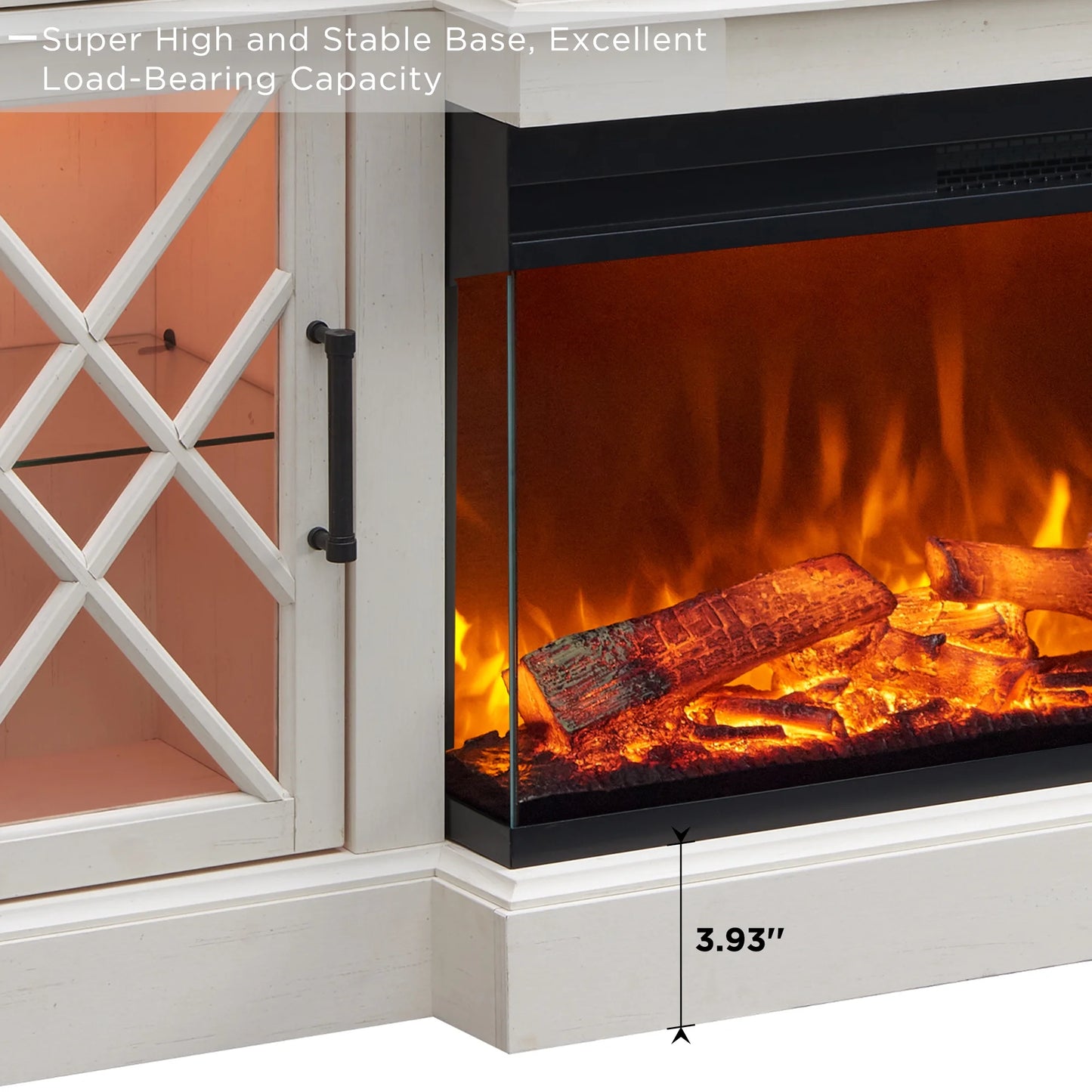 Farmhouse 3-Sided Fireplace TV Stand for 80" Tvs, 70" Entertainment Center with Electric Fireplace and Storage Drawers, Antique White