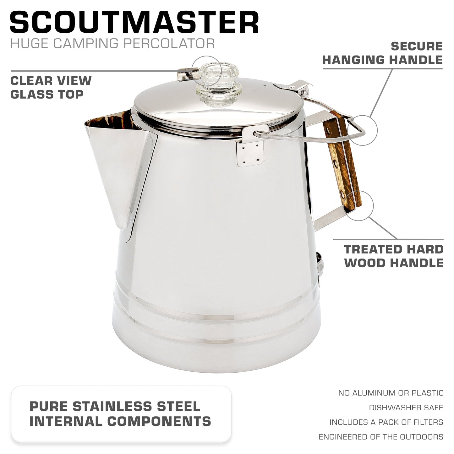 Scoutmaster Coffee Percolator Camping - Campfire Coffee Pot - Camping Coffee Pot— the Ultimate Camping Coffee Maker [24 Cup]