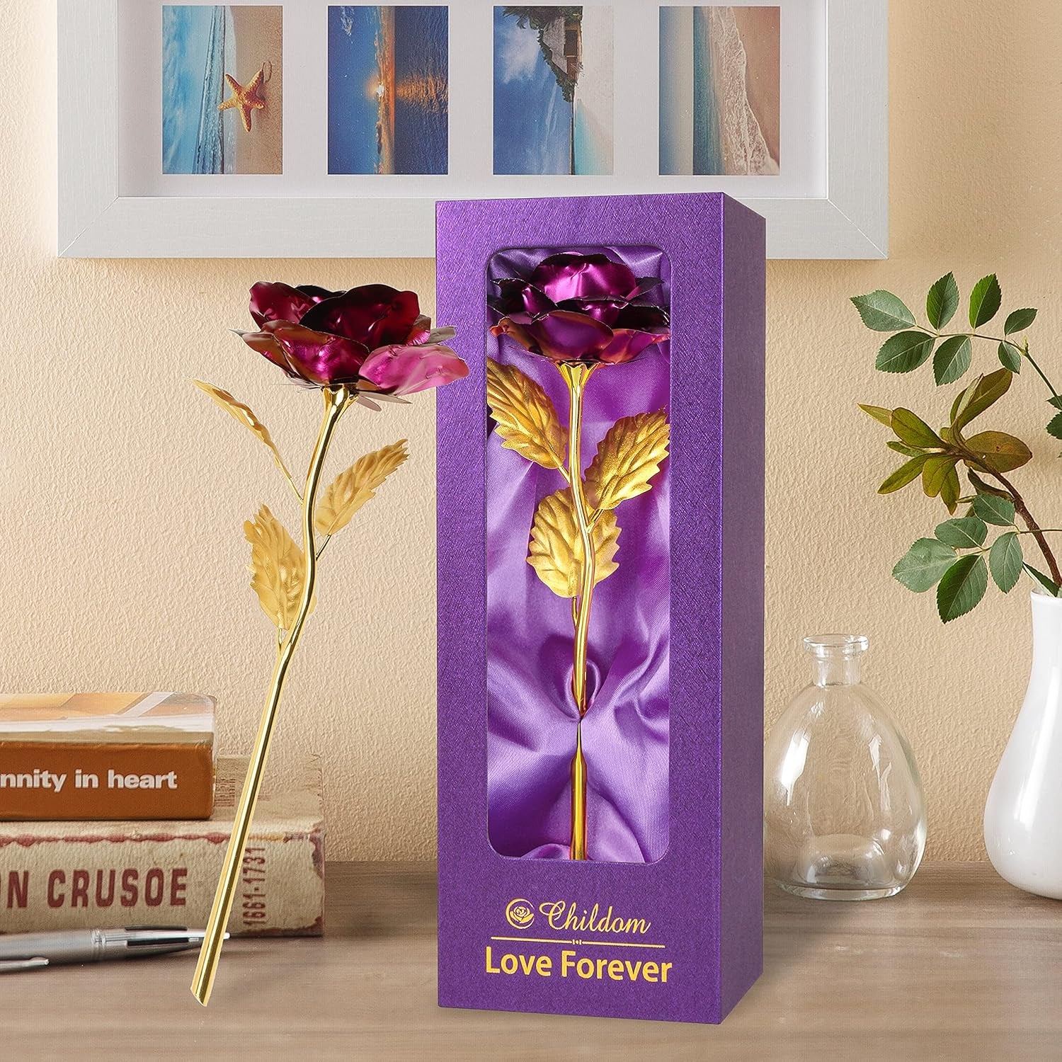 Roses Flower Gifts for Women, Mom Birthday Gifts for Her, Purple Roses Gifts with Purple Gift Box, Christmas Rose Flower Gifts for Mom from Daughter Son, Xmas Rose Gifts Idea for Wife,Women,Mom