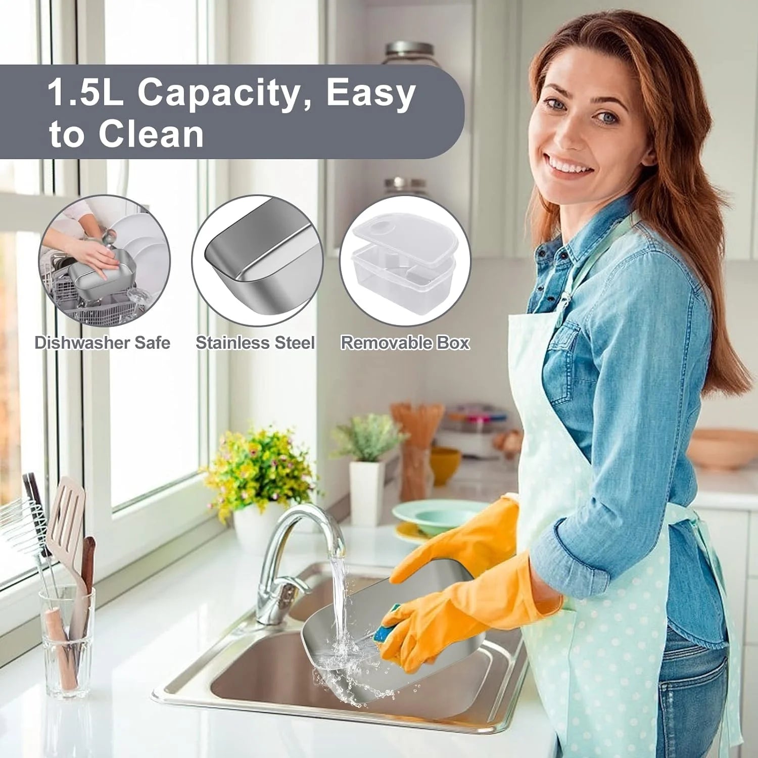 Electric Lunch Box Food Heater,  80W Electric Heating Lunch Boxes for Car/Men/Adults/Home/Work, 1.5L Removable 304 Stainless Steel Container, 110V/12V/24V, with Fork & Spoon