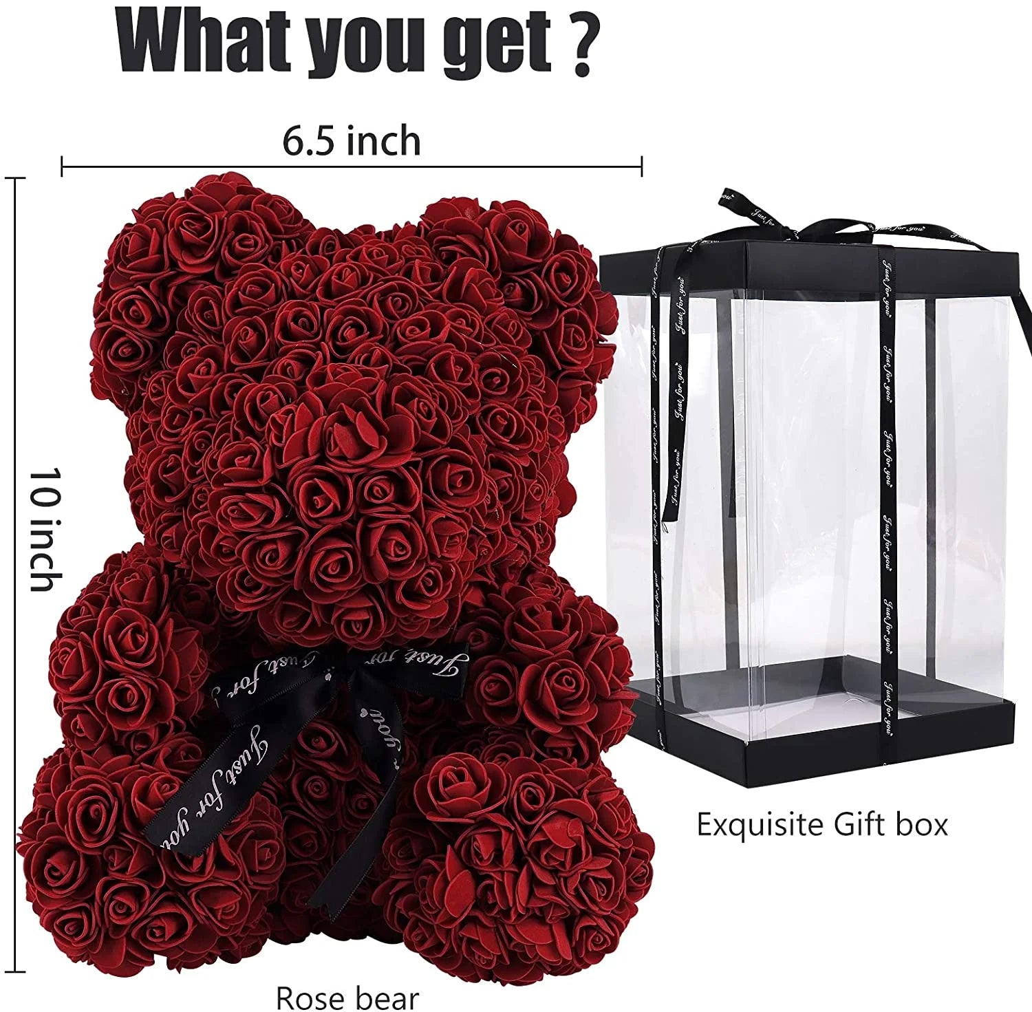 10-Inch Rose Flower Bear Gifts for Valentine'S Day,Mother'S Day,Christmas（Wine Red）