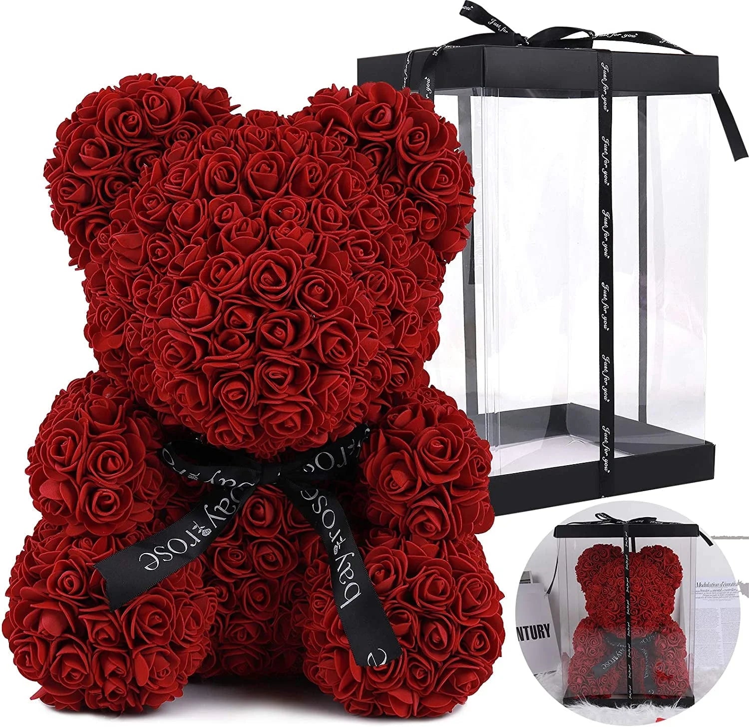 10-Inch Rose Flower Bear Gifts for Valentine'S Day,Mother'S Day,Christmas（Wine Red）