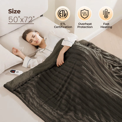 Electric Throw Blanket Extra Large Size, 50" X 72" Soft Faux Fur Heated Throw Blanket, 6 Heating Levels, 4 Hours Timer - Brown