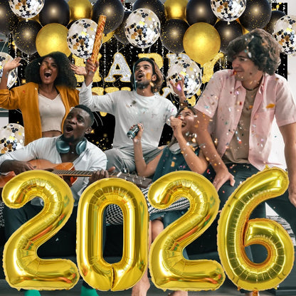 New Years Eve Party Supplies Decorations 2026 Set Large Happy New Year Banner Backdrop Gold Balloons 2026 41Pcs