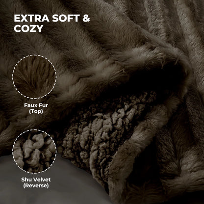 Electric Throw Blanket Extra Large Size, 50" X 72" Soft Faux Fur Heated Throw Blanket, 6 Heating Levels, 4 Hours Timer - Brown